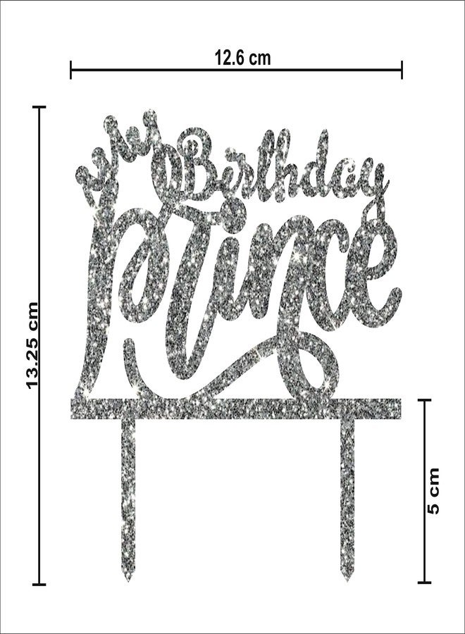 Party Baazaar Acyrlic Silver Glitter Finish Couple Cake Topper for Decoration (Prince Silver, 5X5.5 Inches) - Image 3